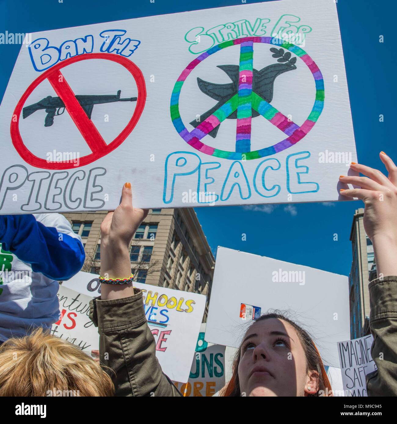 Scene from March for Our Lives gun control protest in Washington, D.C. on March 24, 2018 Stock Photo