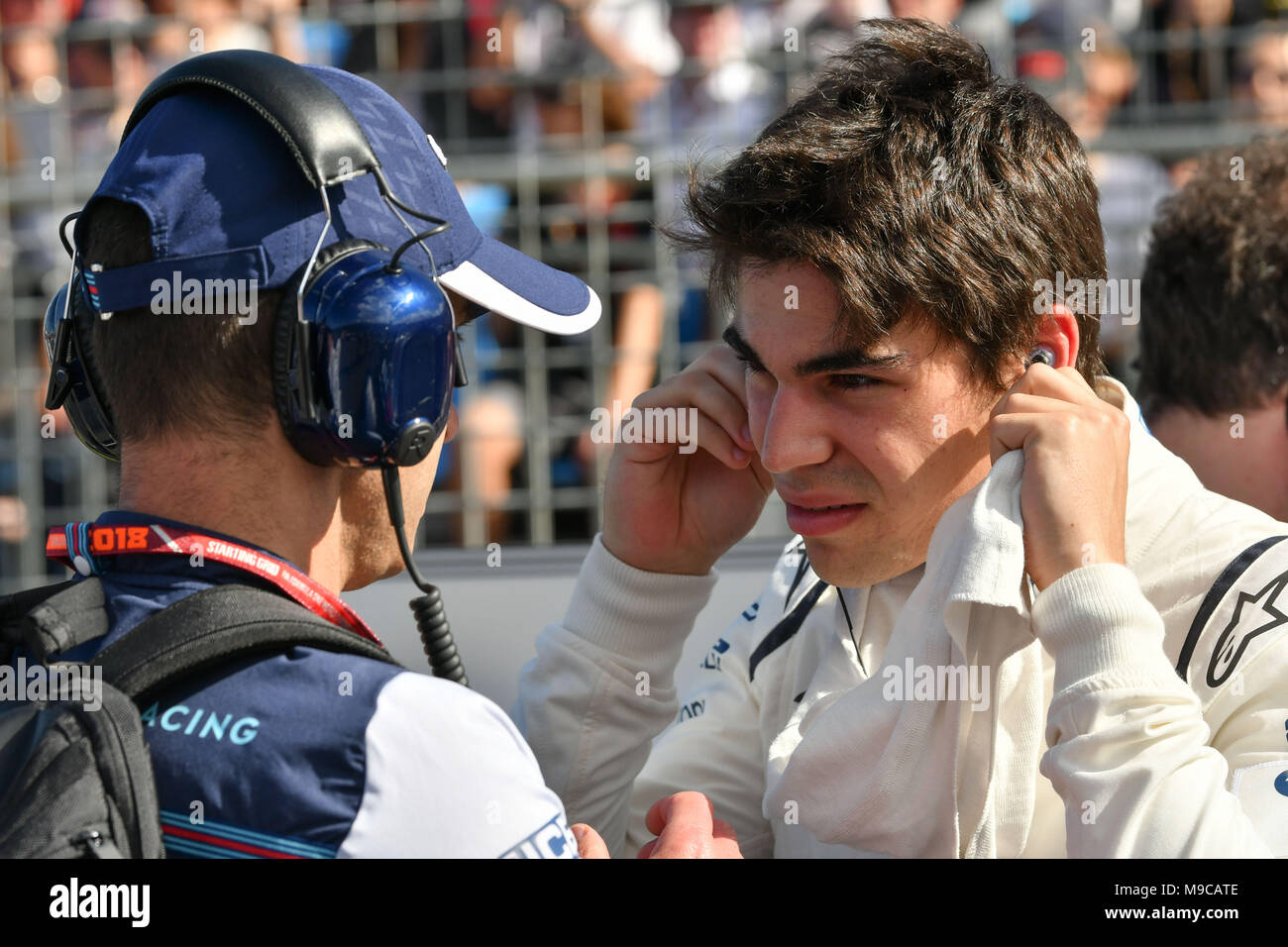 Albert Park, Melbourne, Australia. 25th Mar, 2018. Lance Stroll (CAN) #18 from the Williams Martini Racing team on the grid prior to the start of the 2018 Australian Formula One Grand Prix at Albert Park, Melbourne, Australia. Sydney Low/Cal Sport Media/Alamy Live News Stock Photo