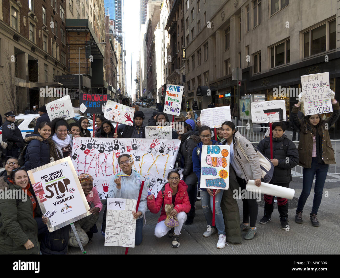 New York City, USA. 24th March, 2018. Social Studies teacher and her class participate in March For Our Lives demonstration. Thousands of protesters rally and march against gun violence and in support of stricter gun legislation in New York City, USA. Credit: Ethel Wolvovitz/Alamy Live News Stock Photo