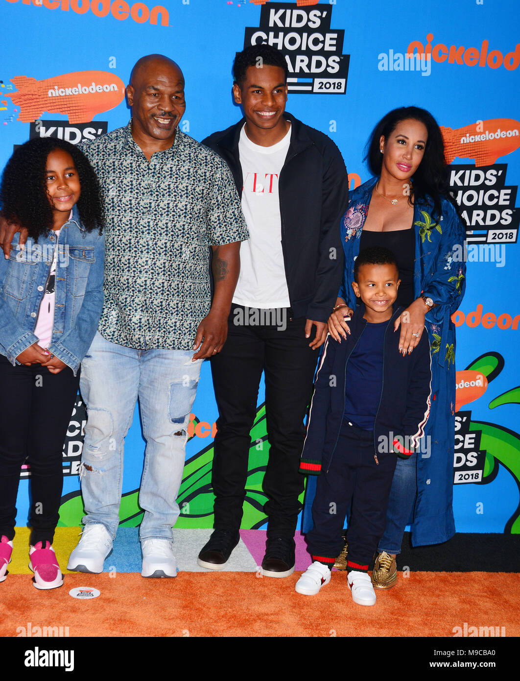 Mike Tyson with Miguel, Morocco and Milan at Nickelodeon's 2018 Kids' Choice Awards