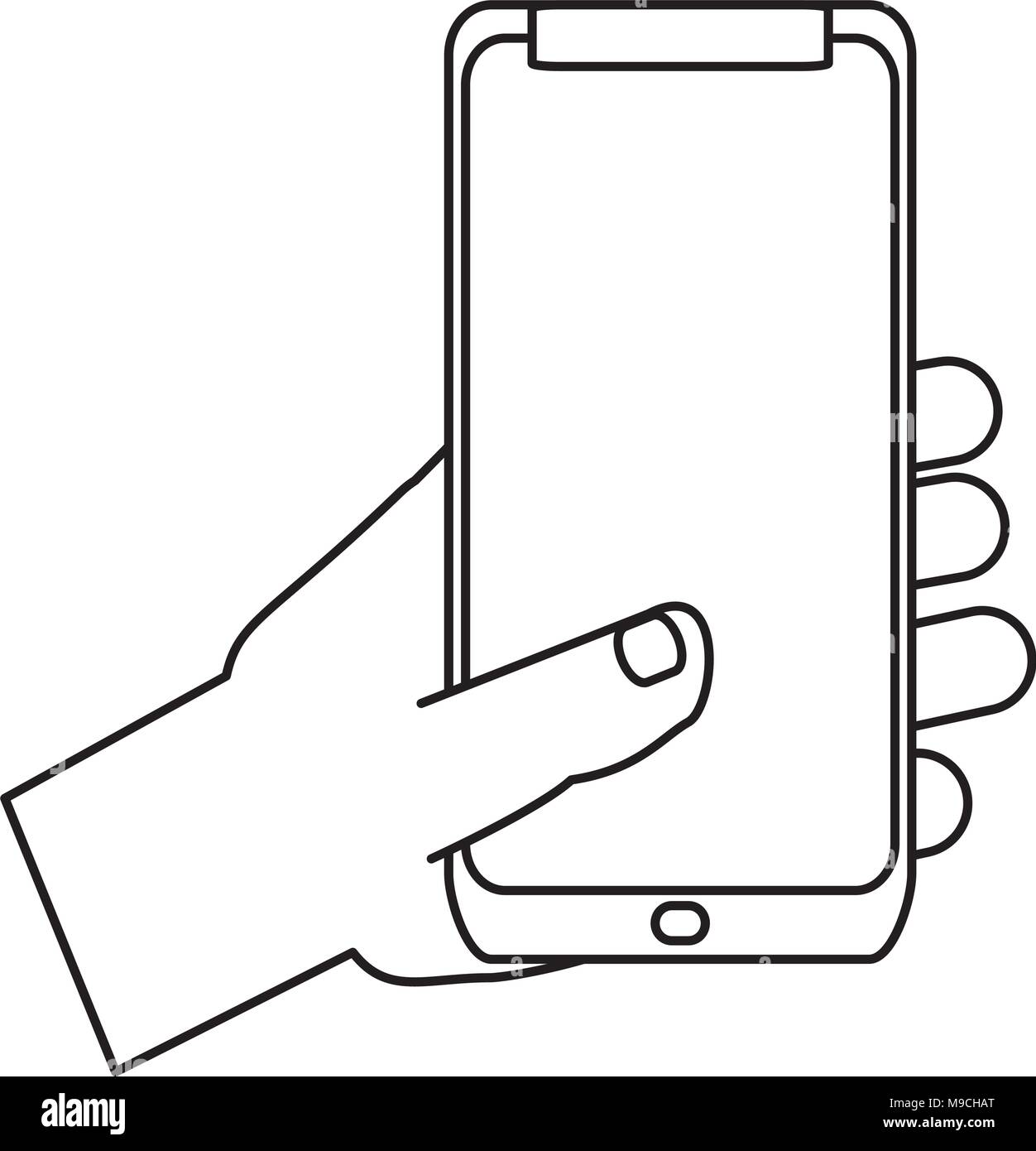 hand holding a smartphone device icon over white background, vector ...