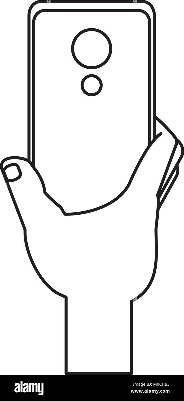 hand holding a smartphone device icon over white background, vector ...