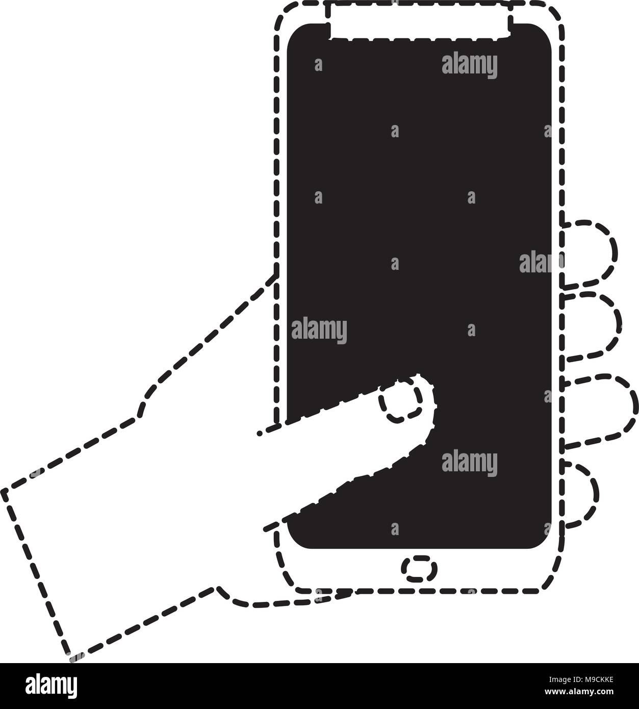 hand holding a smartphone device icon over white background, vector ...