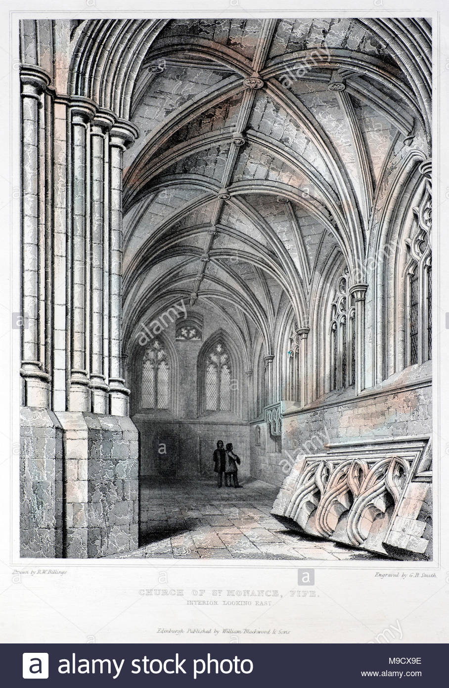 Church of St. Monance, Interior looking East, Scotland, antique engraving c1850 Stock Photo