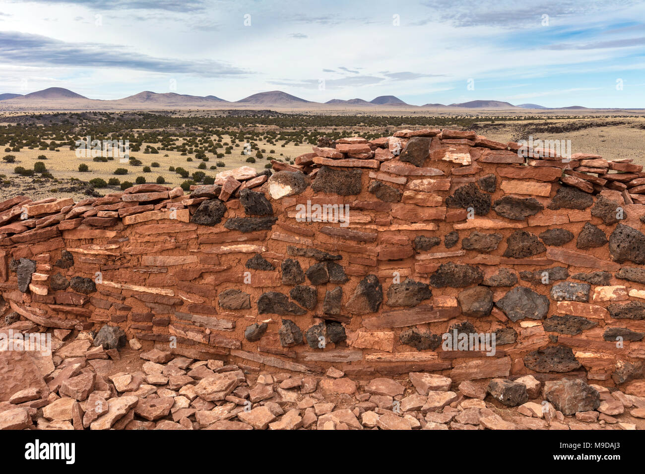 Fantastic Masonry Using Scoria & Sandstone, The Citadel 1100 AD, Wupatki National Monument, Arizona Stock Photo