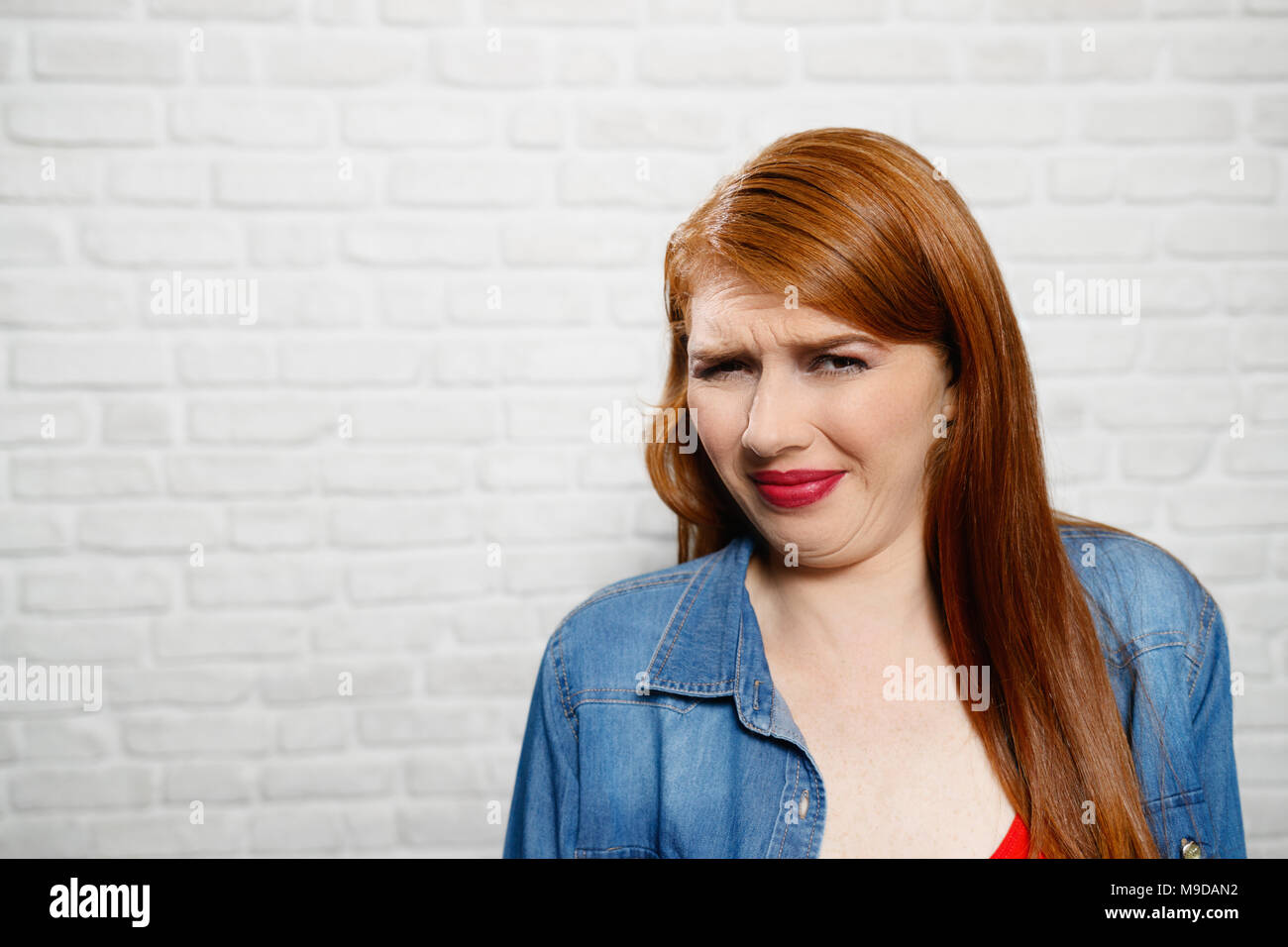 Facial Expressions Of Young Redhead Woman Closeup Stock Photo Alamy