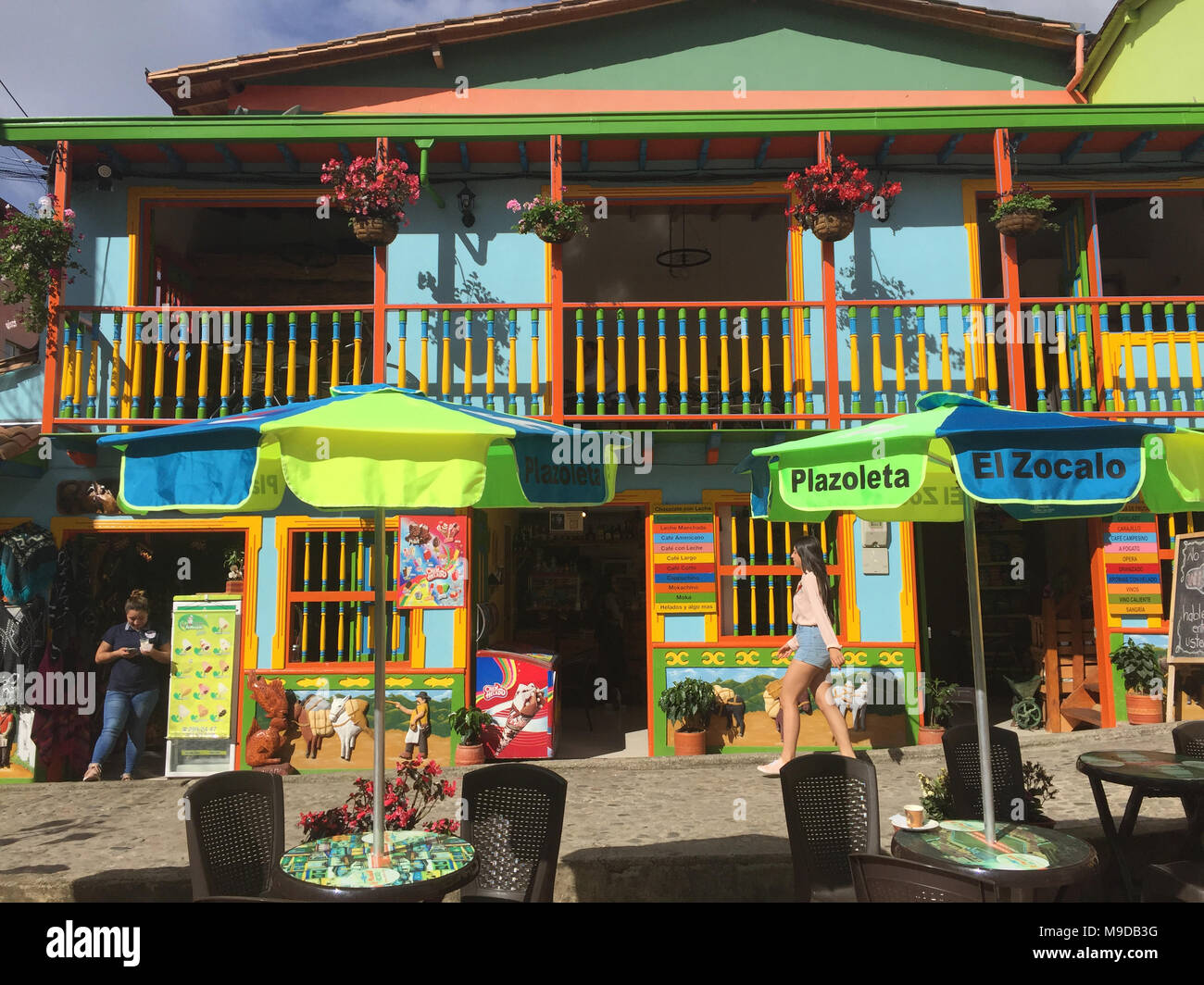 Guatape, Colombia - february 2018: Colorful streets and ornate houses of the city of Guatape near Medellin, Antioquia, Colombia Stock Photo
