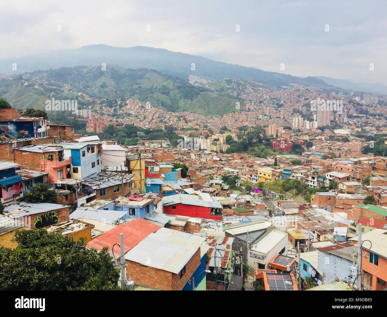 Medellin, Colombia - february 2018: City skyline of Medellin and Comuna 13, Medellin, Colombia. Stock Photo