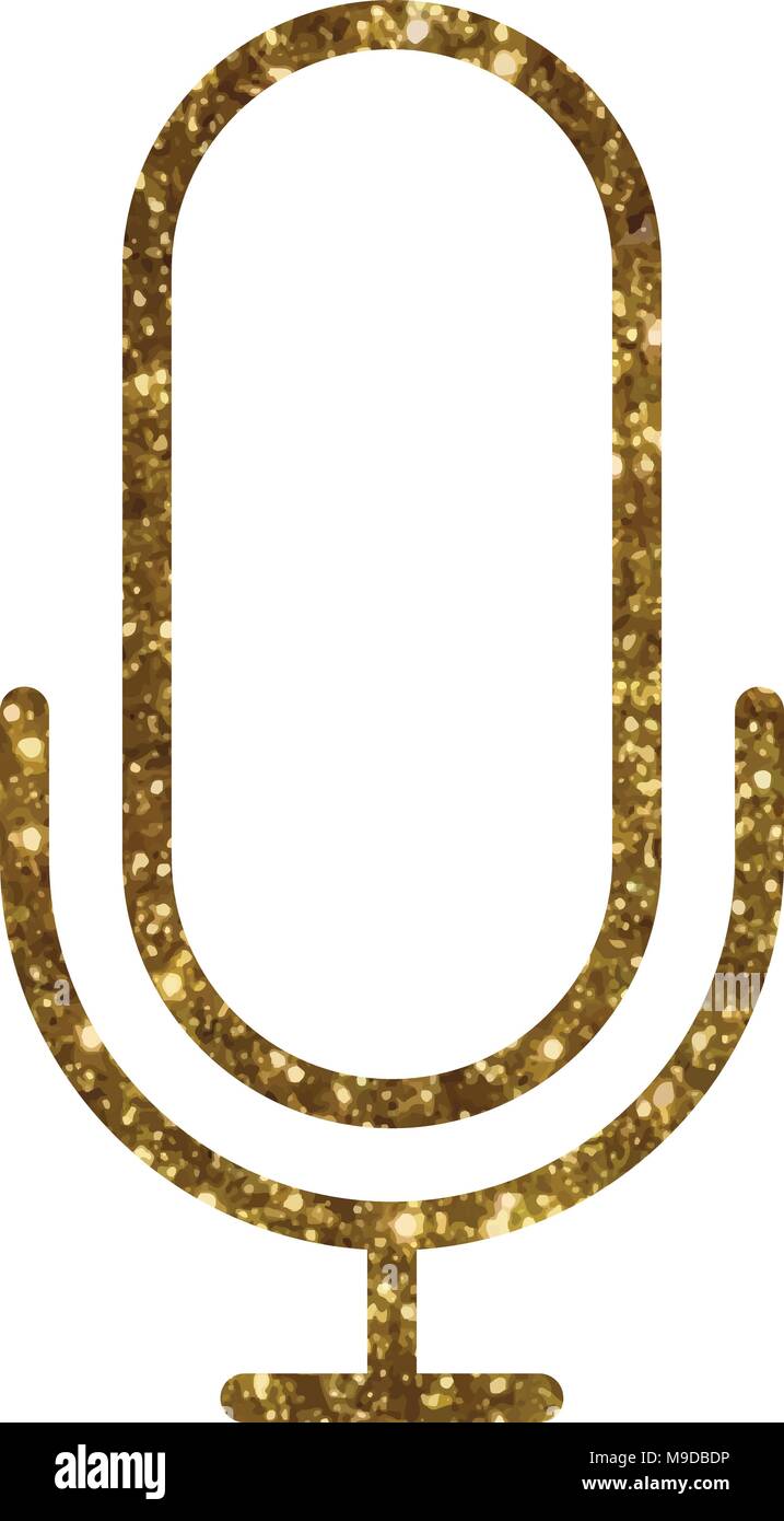 The isolated golden glitter vector colorful microphone with stand line icon Stock Vector