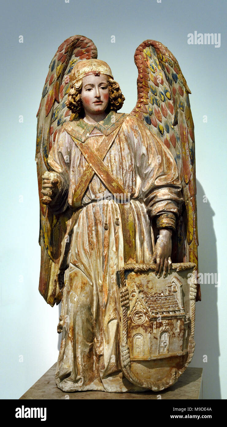 Heraldic Angel 107 x 51 x 30 cm 16th century Portugal, Portuguese,  Guardian Angel of the Convento de Santa Clara, Coimbra, ( Master of the Royal Tombs. ) Stock Photo