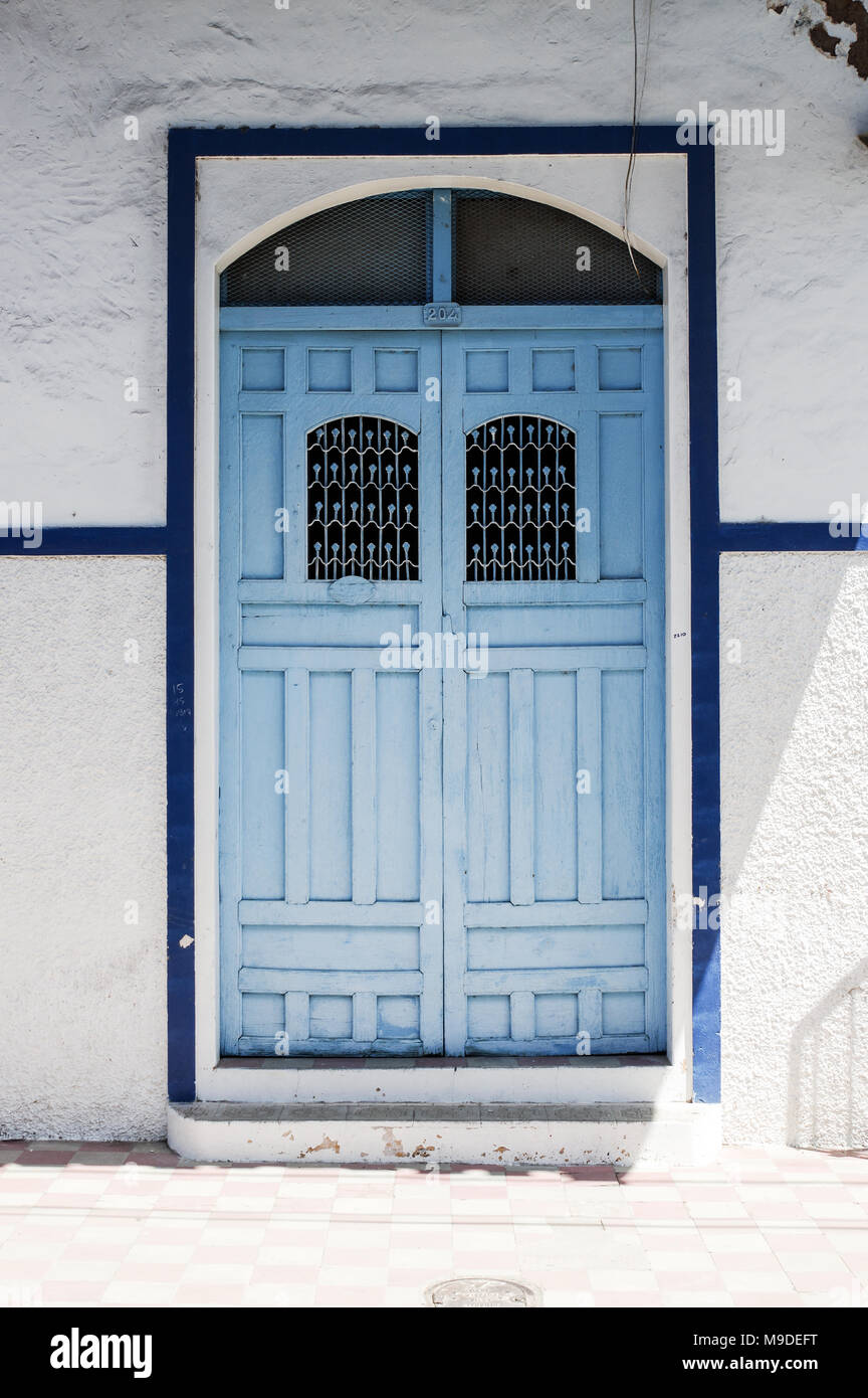 Ornamental blue door in the colonial town Granada - Nicaragua, Central America Stock Photo