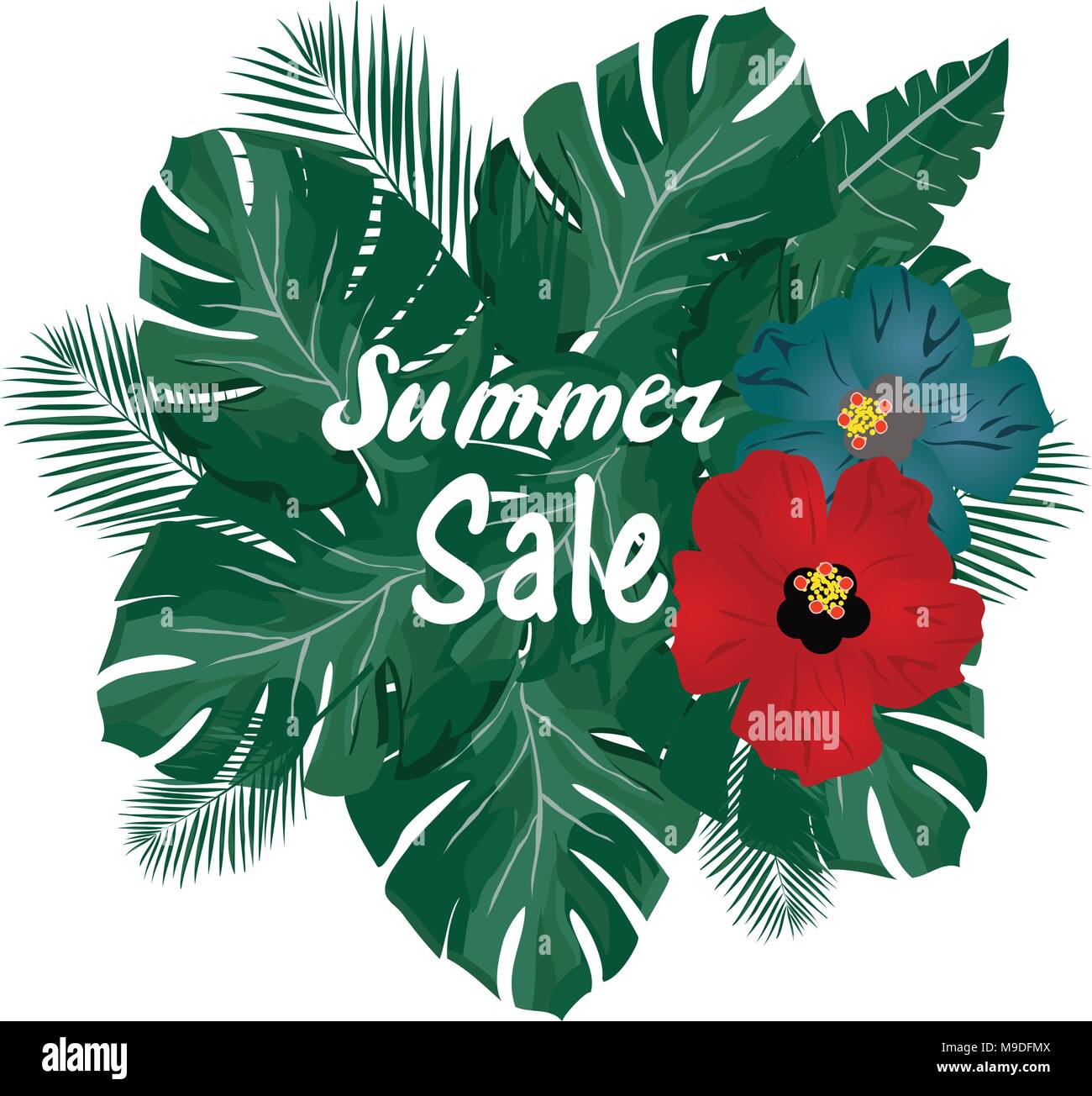 vector illustration of summer sale with palm leaves background Stock Vector