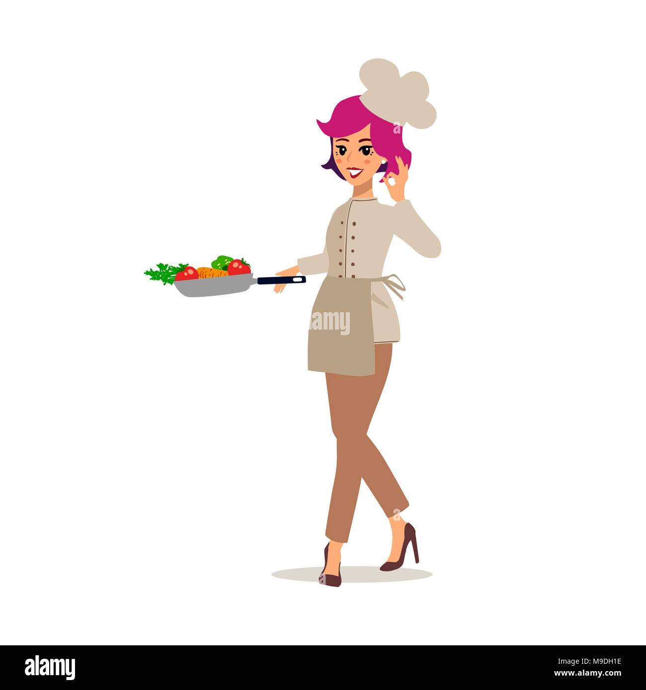 Cook female character vector design. Animate personage. Set of fun ...