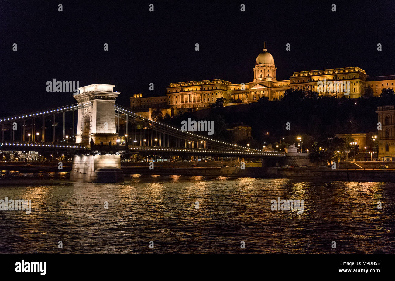 Buda Castle (Palace) and chain bridge, Budapest Stock Photo