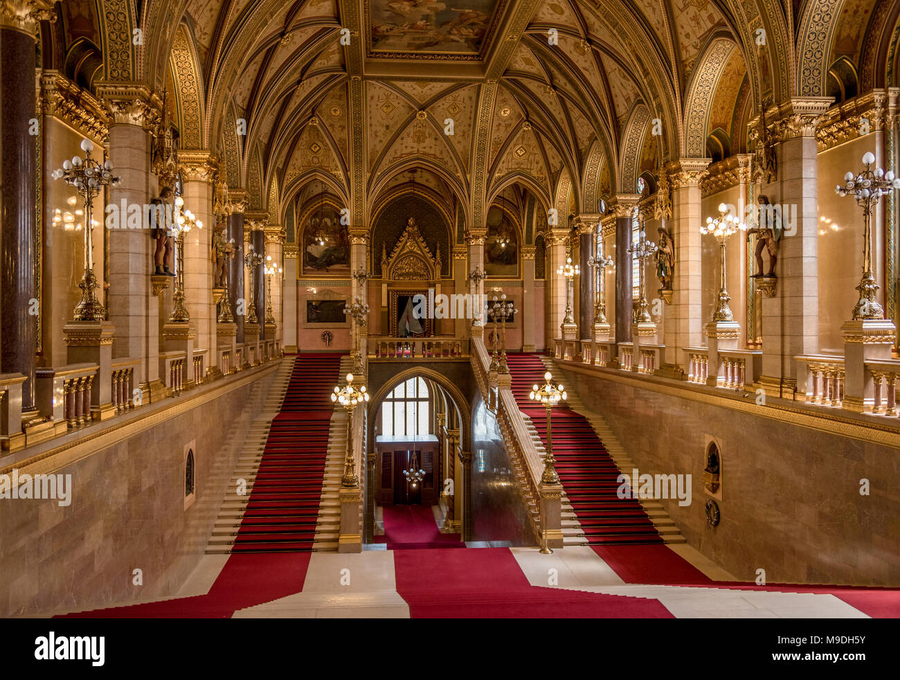 Main Staircase, Hungarian Parliament Building, Budapest Stock Photo