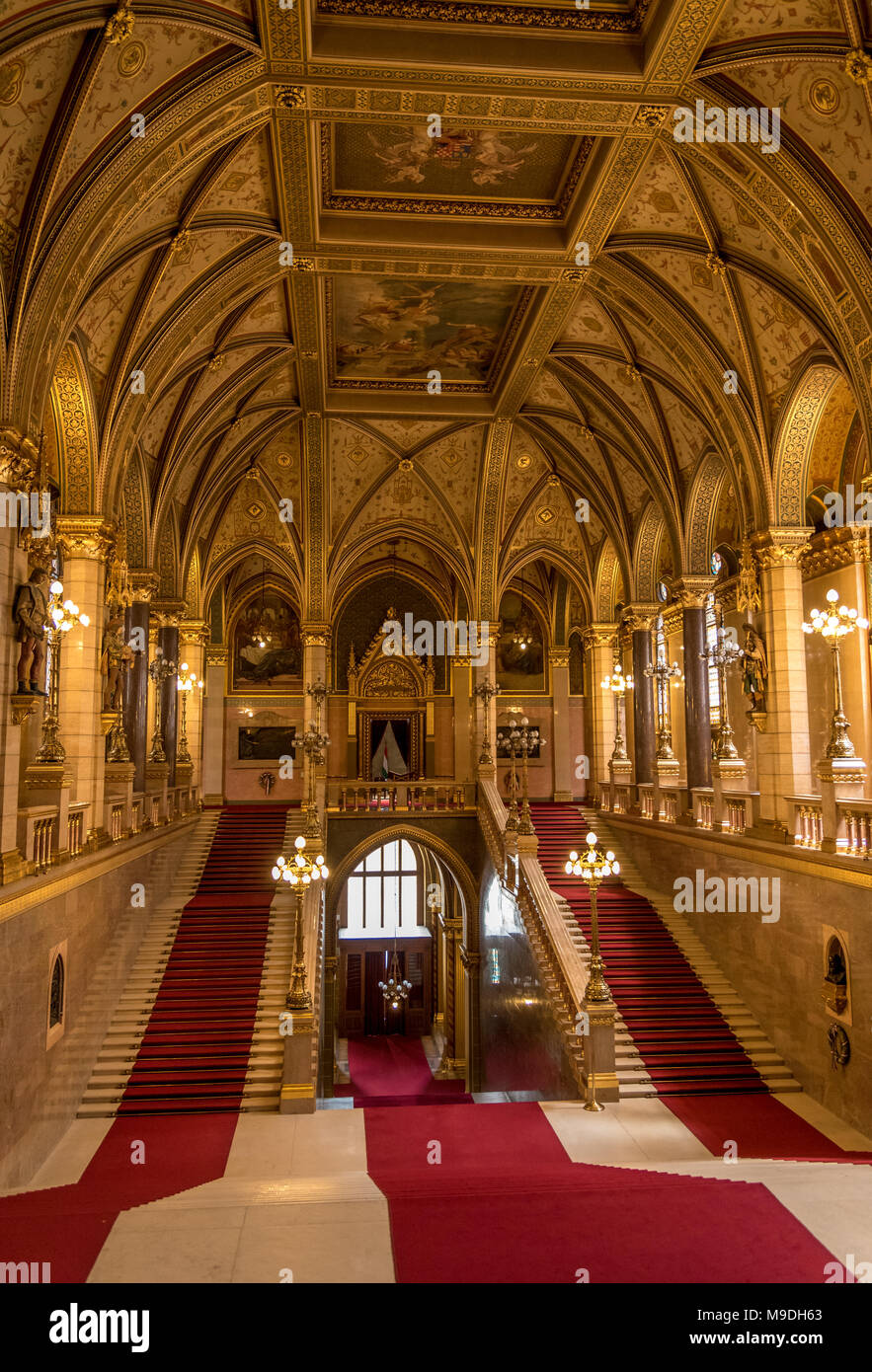 Main Staircase, Hungarian Parliament Building, Budapest Stock Photo