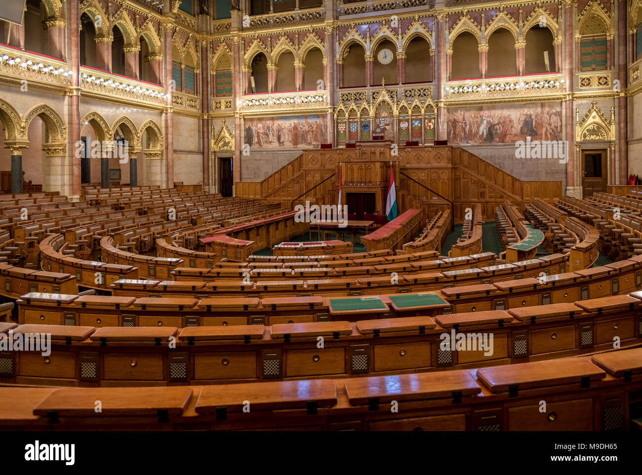 Debating chamber of the Hungarian Parliament Building, Budapest Stock Photo