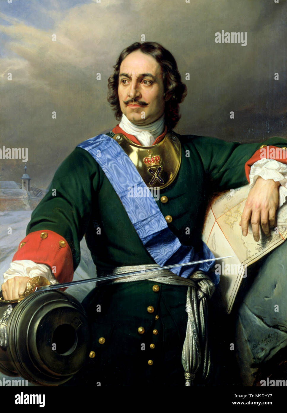 Peter the Great. Portrait of Tsar Peter I of Russia (1672-1725) by Paul Delaroche, 1838 Stock Photo