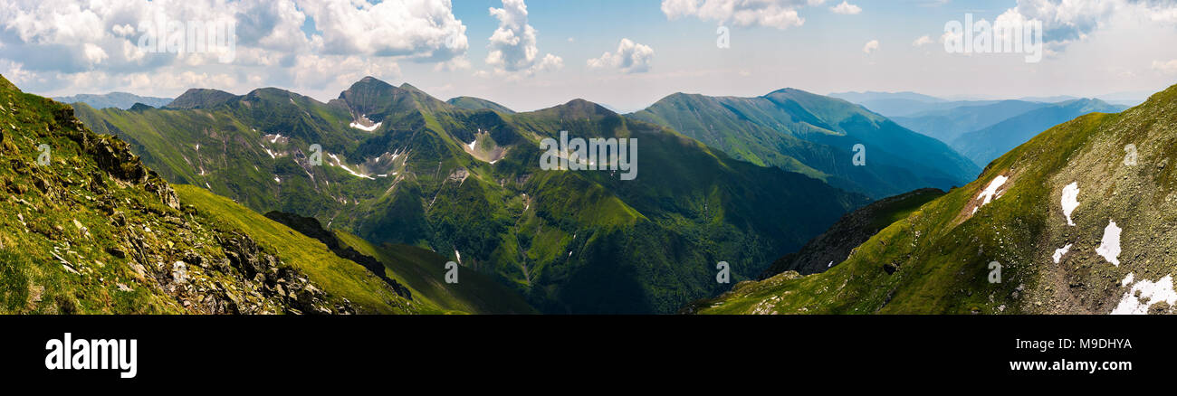 gorgeous panorama of Fararas mountains. lovely place in Romania, popular destination for hiking and other outdoor activities Stock Photo