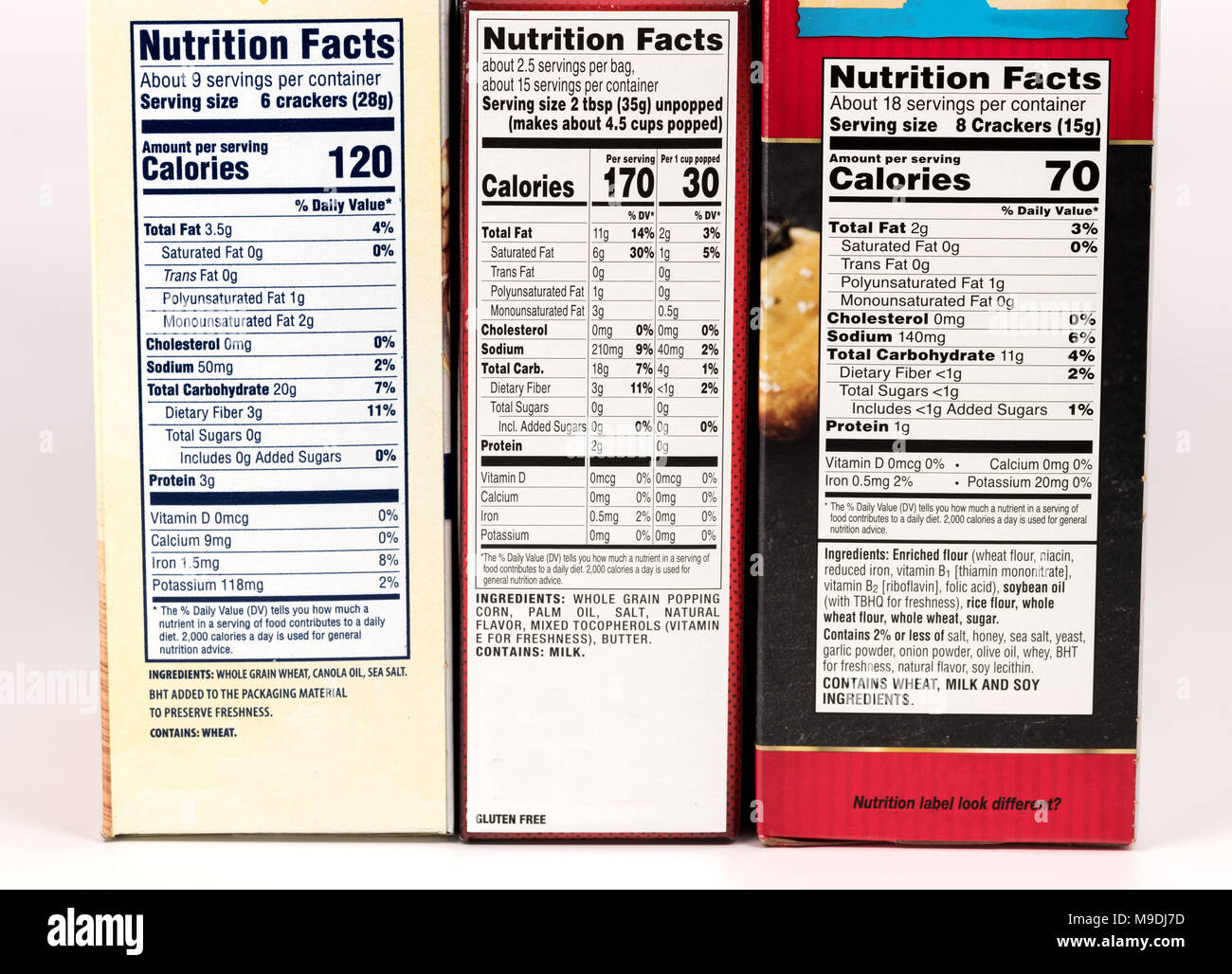 Nutritional facts on some boxes of crackers Stock Photo Alamy