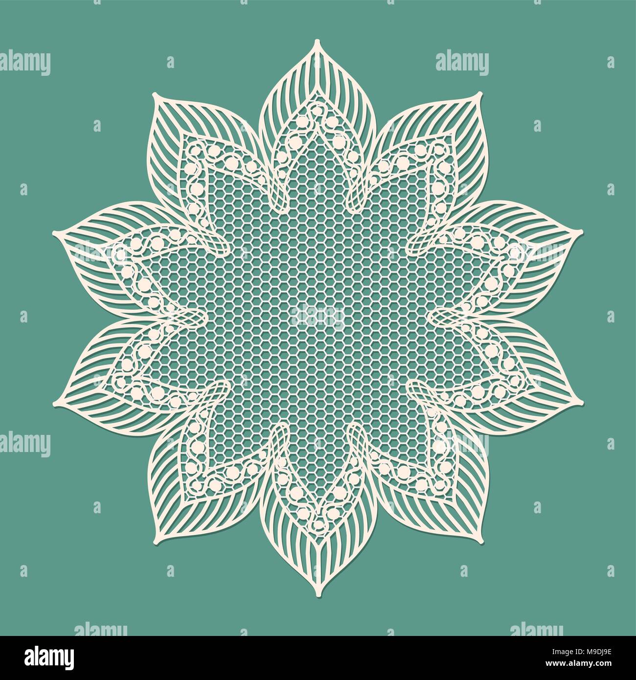 Vintage lacy frame on blue background, doily. Stock Vector
