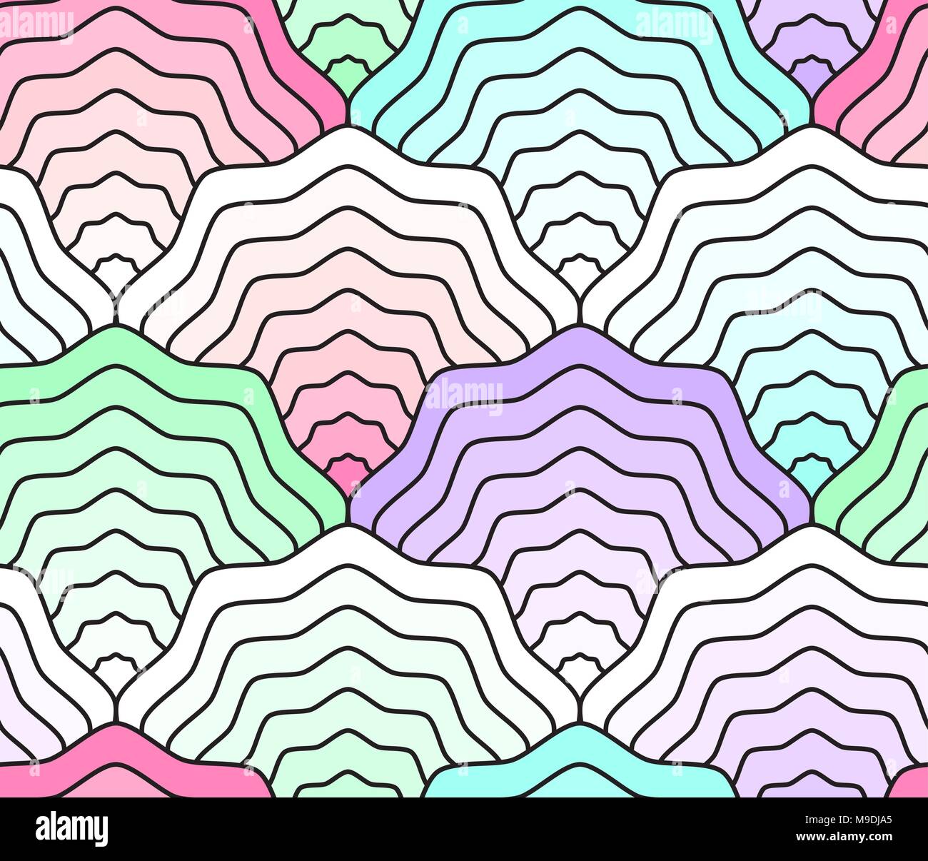 Pastel colored scales seamless pattern, fish tail, mermaid tail, seashells Stock Vector