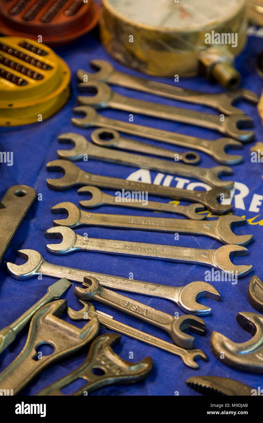 Spanners. Techno-Classica Essen is the world leading automobile show for classic and vintage cars and collectible automobiles. In 2018, the motor show attracted over 185,000 visitors. More than 1,250 exhibitors from over 30 countries take part. Stock Photo