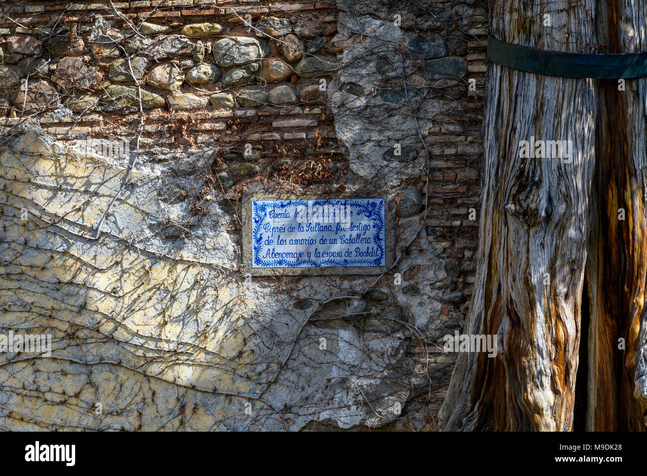 Wall notice in La Alhambra Stock Photo