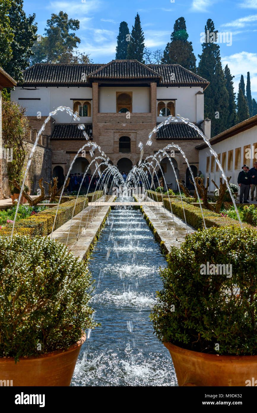 Water garden in the Palace of Generalife in the Alhambra (Granada, Spain) Stock Photo