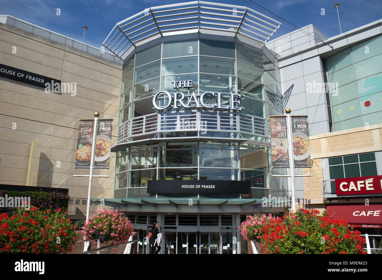 Main entrance to The Oracle shopping mall, Reading, Berkshire Stock