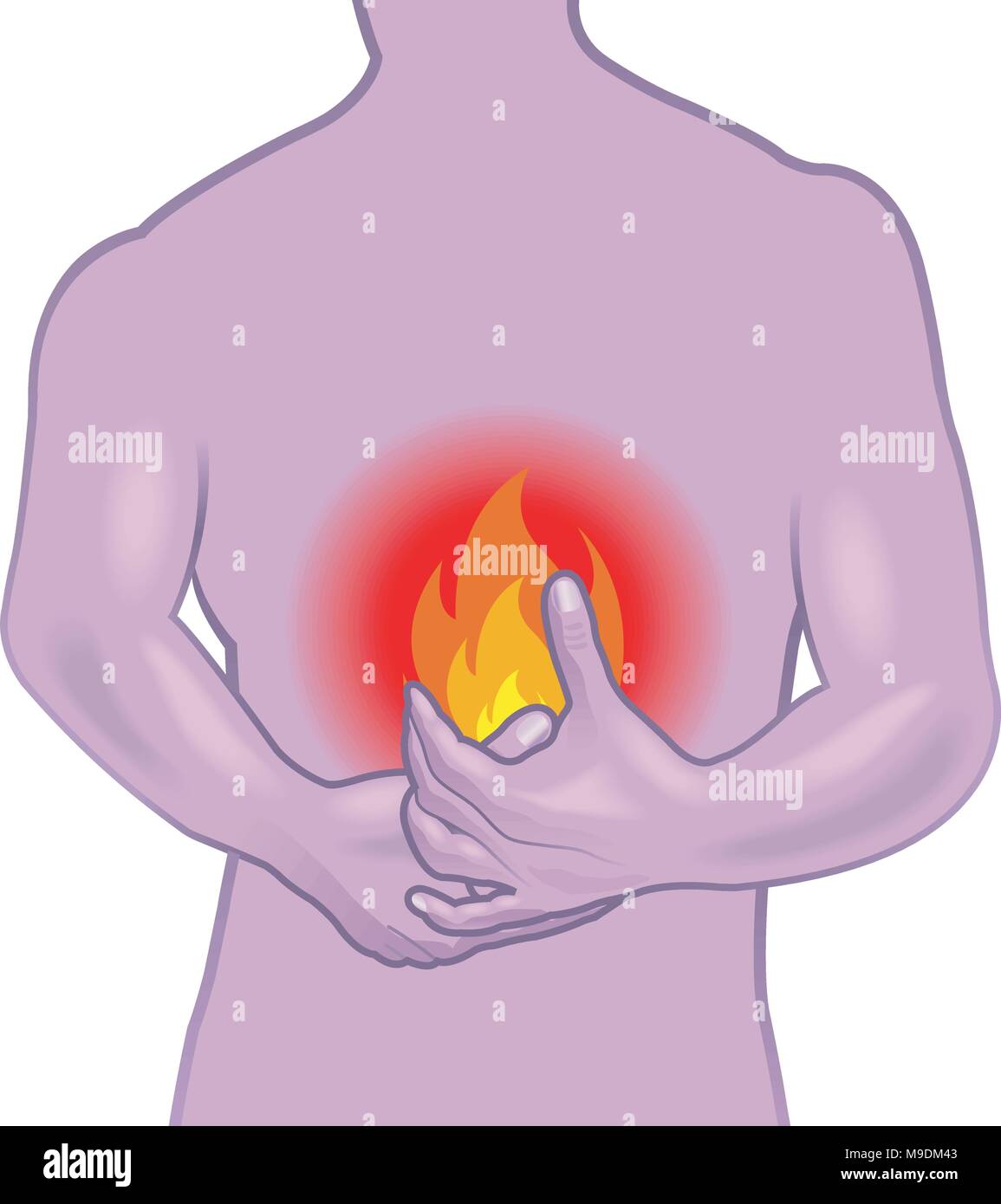symbolic medical illustration showing the symptoms of the burning stomach Stock Vector