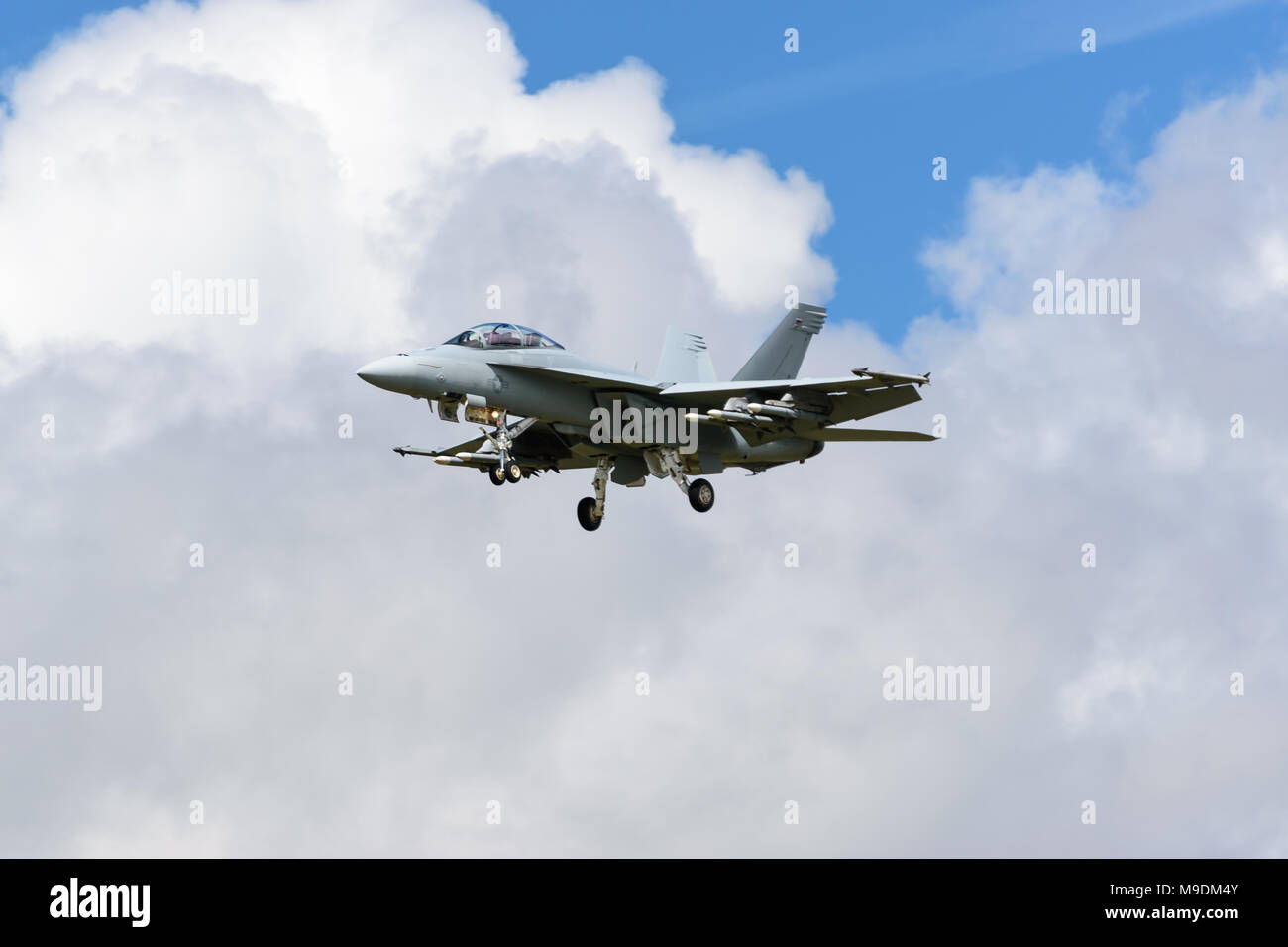 Farnborough Airshow 2016: an F-18 comes in to land Stock Photo