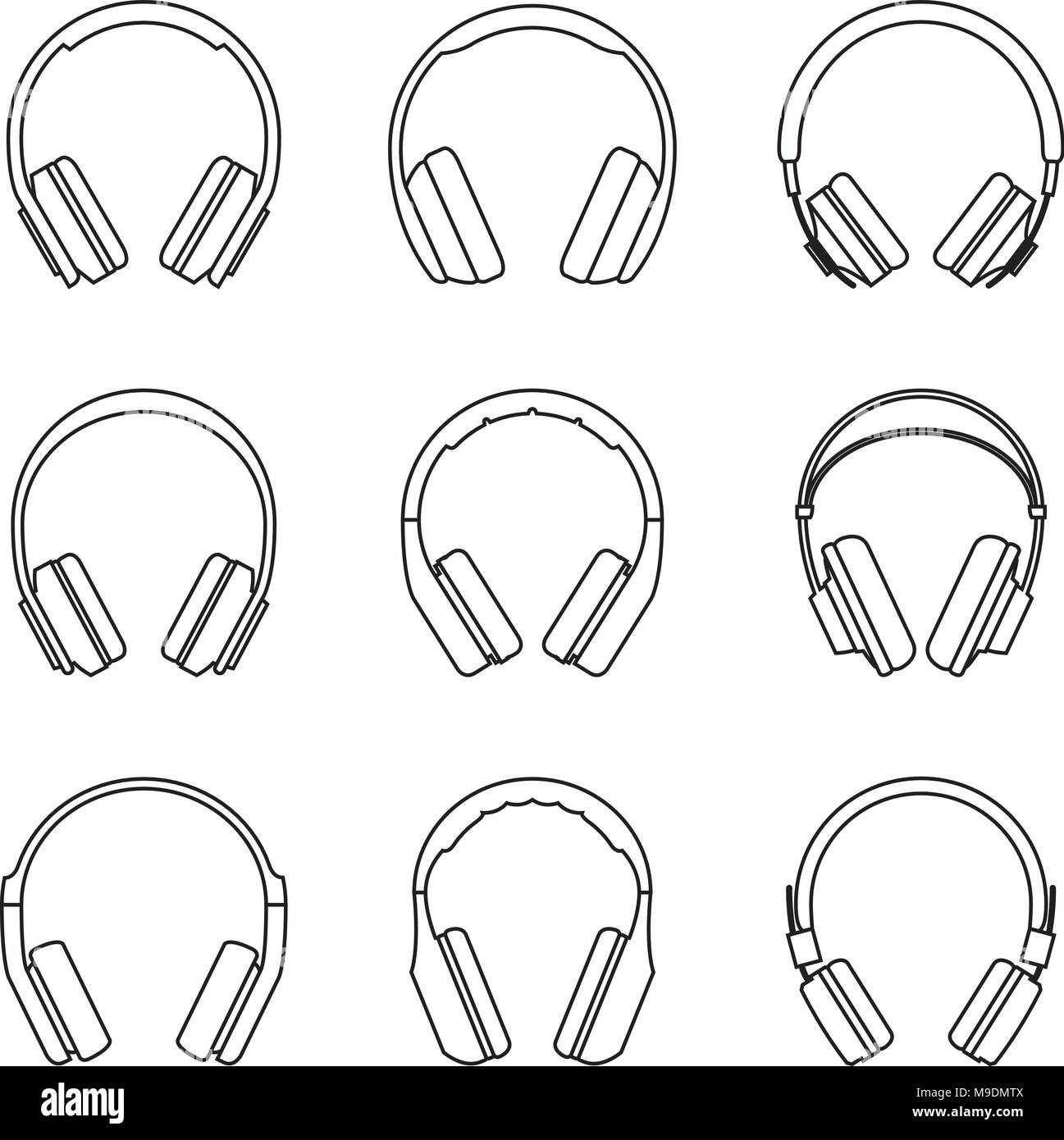Headphones for audio experience. Thin line vector Stock Vector
