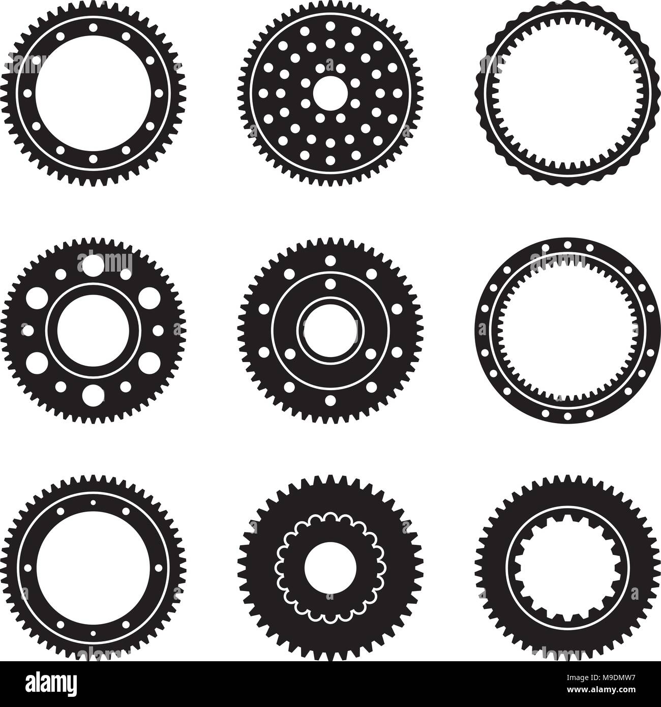 Set of different sizes of gear wheels Stock Vector