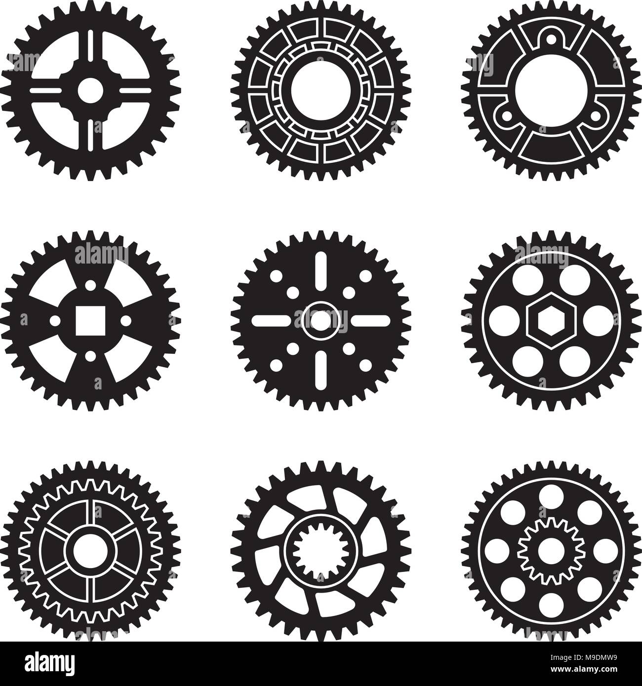 Set of gear wheels with different sizes. Thin line vector Stock Vector