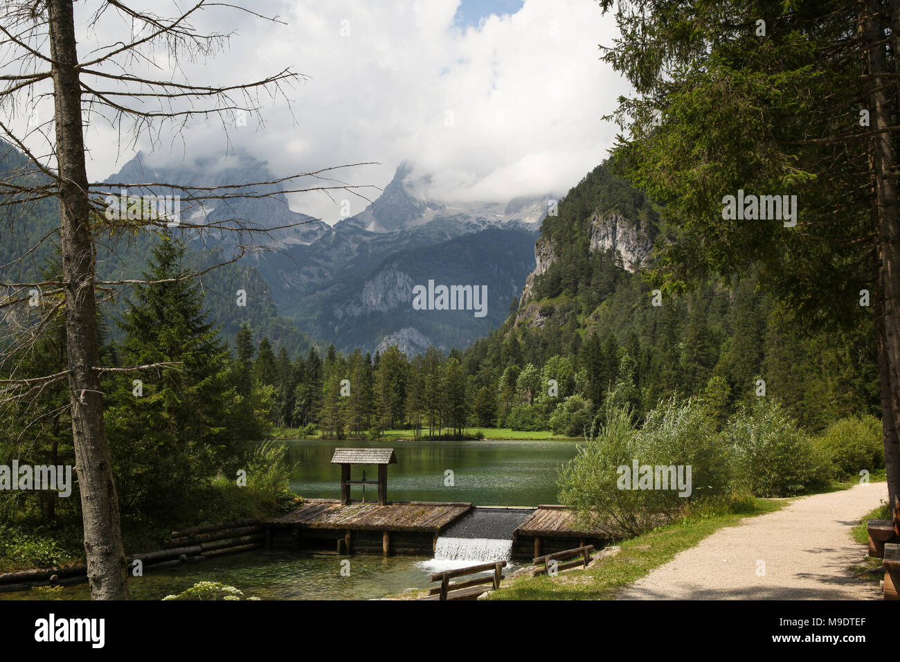 River Steyr floating into a lake at Austrian landscape near Hinterstoder Stock Photo