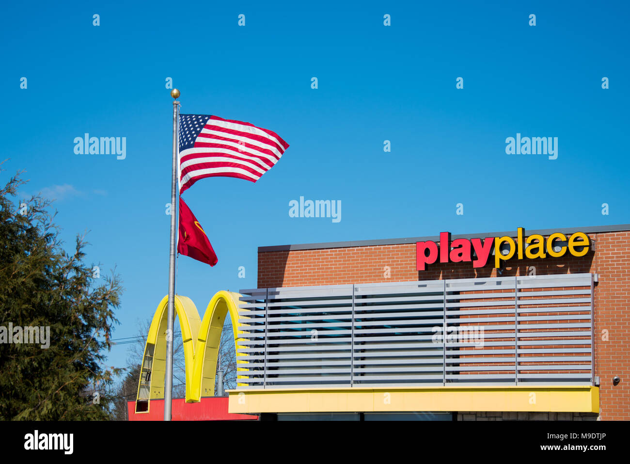 McDonald's playplace and fast food restaurant in Gloversville, NY USA Stock Photo