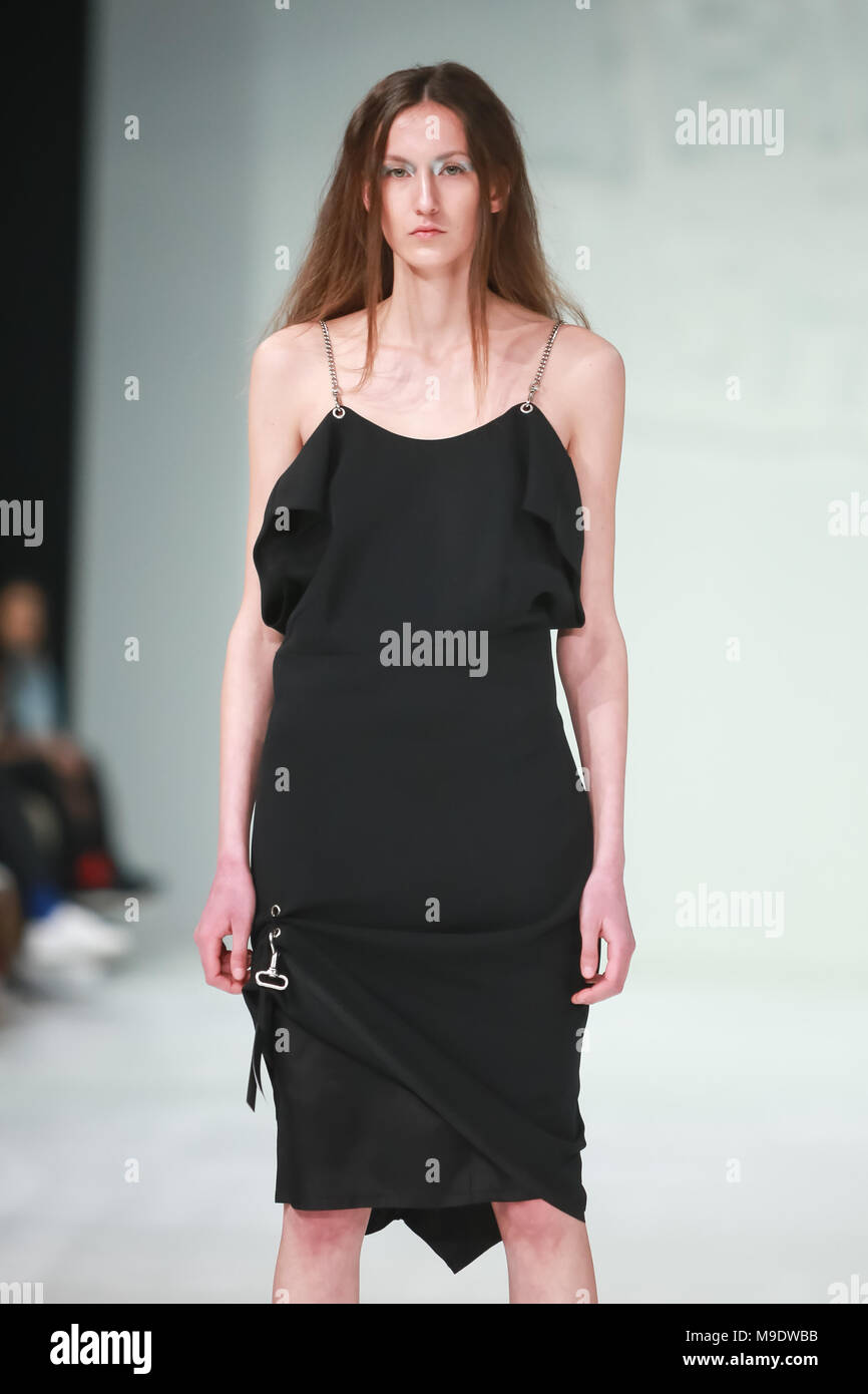 ZAGREB, CROATIA MARCH 24, 2018 Fashion model wearing clothes for