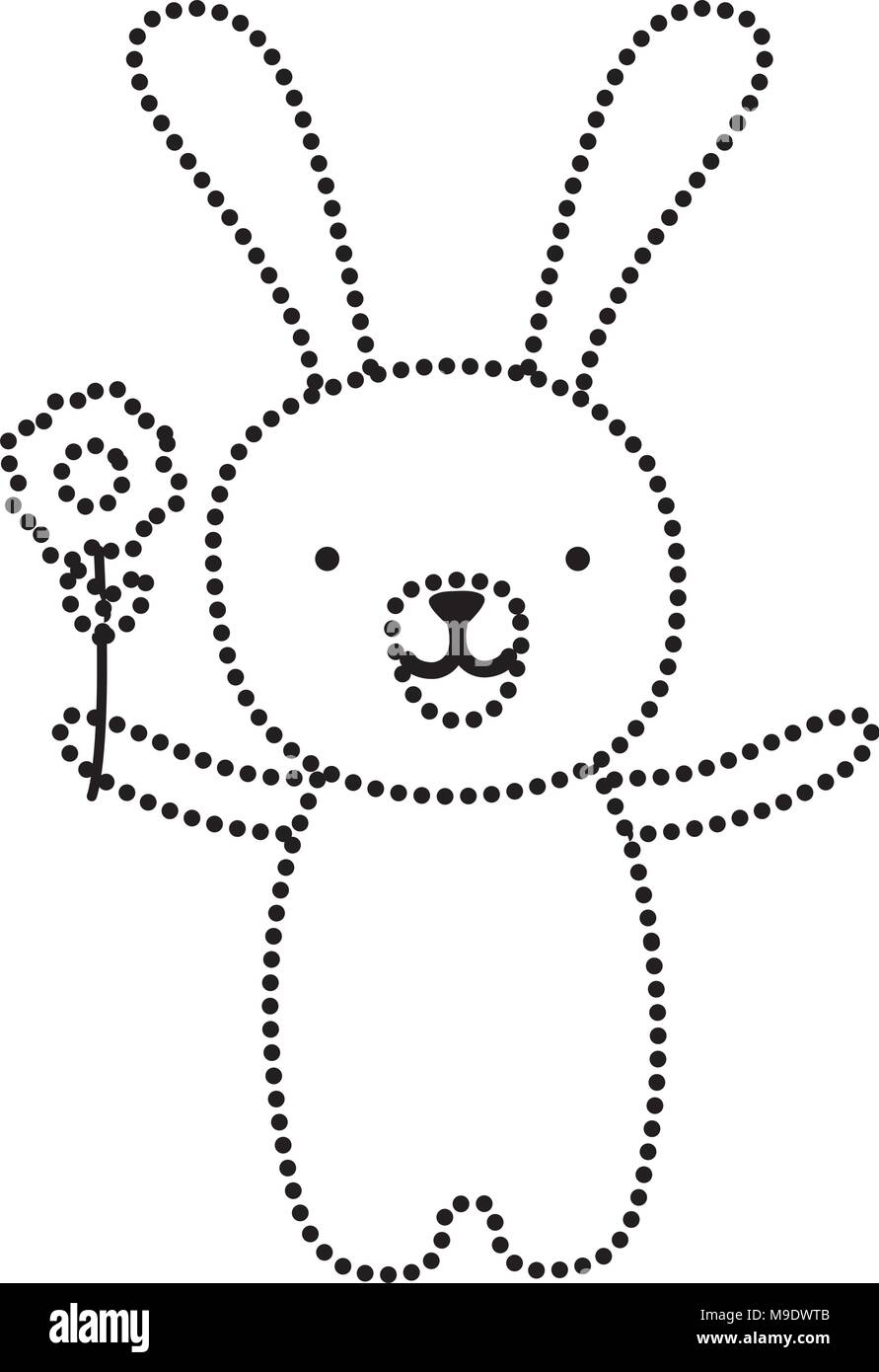 dotted shape cartoon rabbit animal with flower in the hand Stock Vector ...