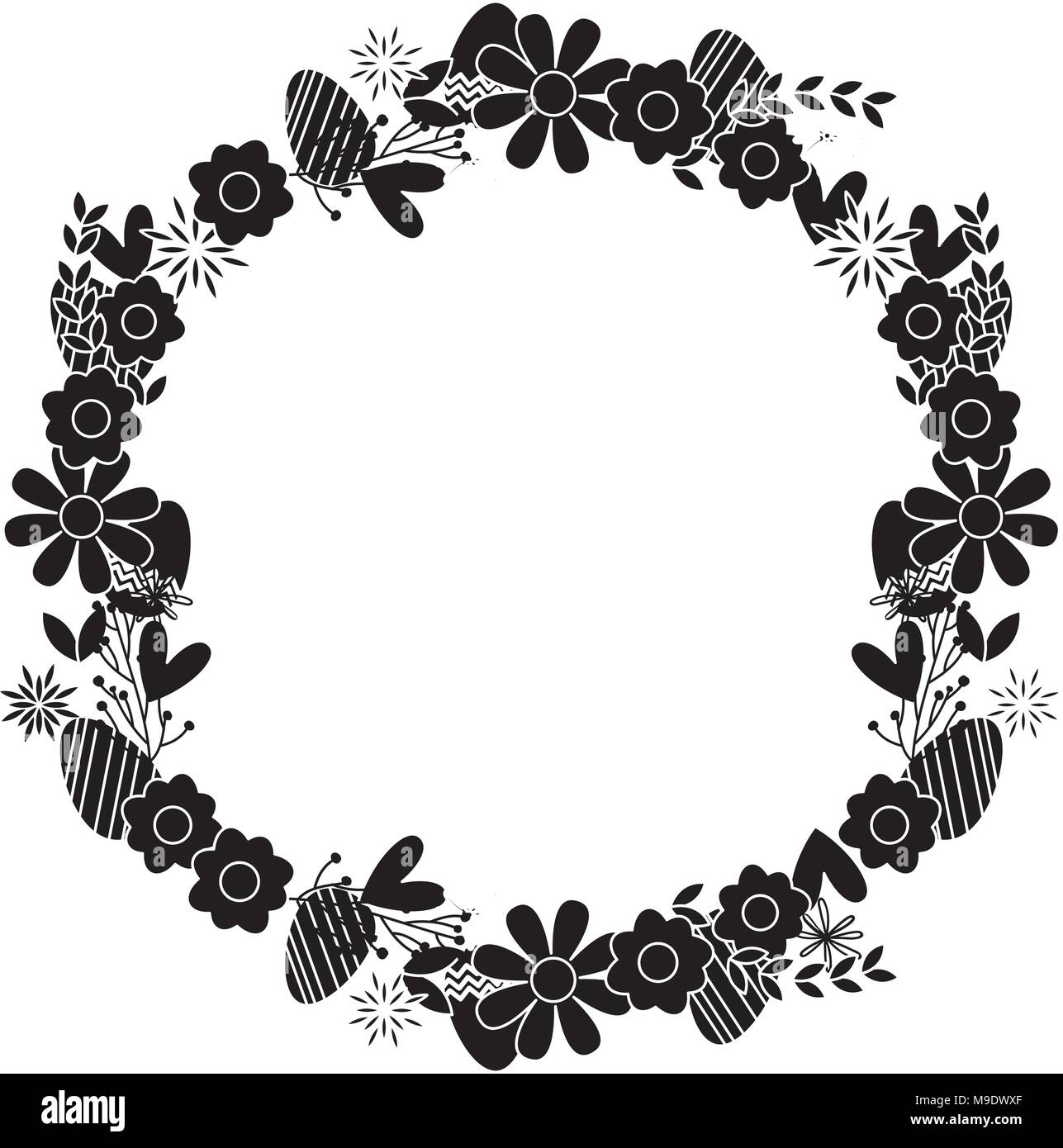 silhouette circle beautiful flowers petals design Stock Vector