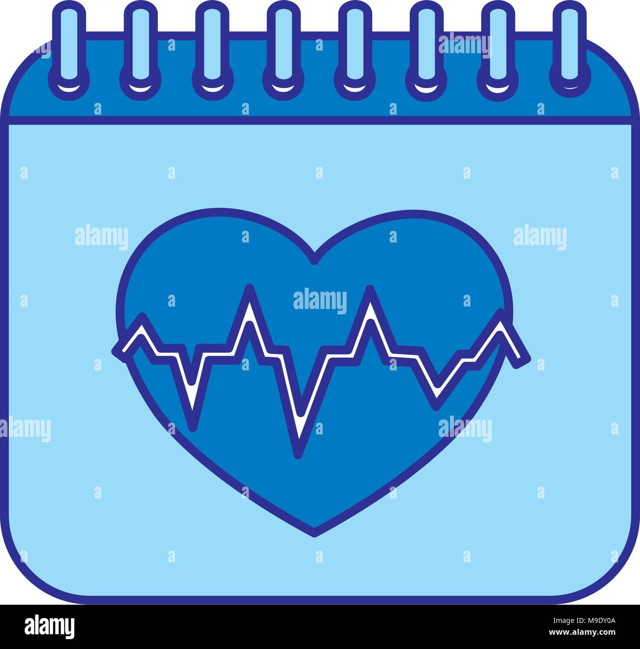 duo color calendar with heartbeat to organize information event Stock