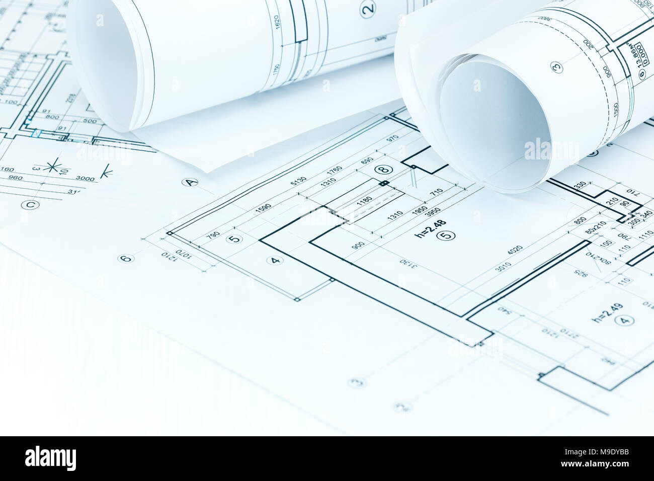 Architectural Blueprints And House Plans Construction Background Stock Photo Alamy