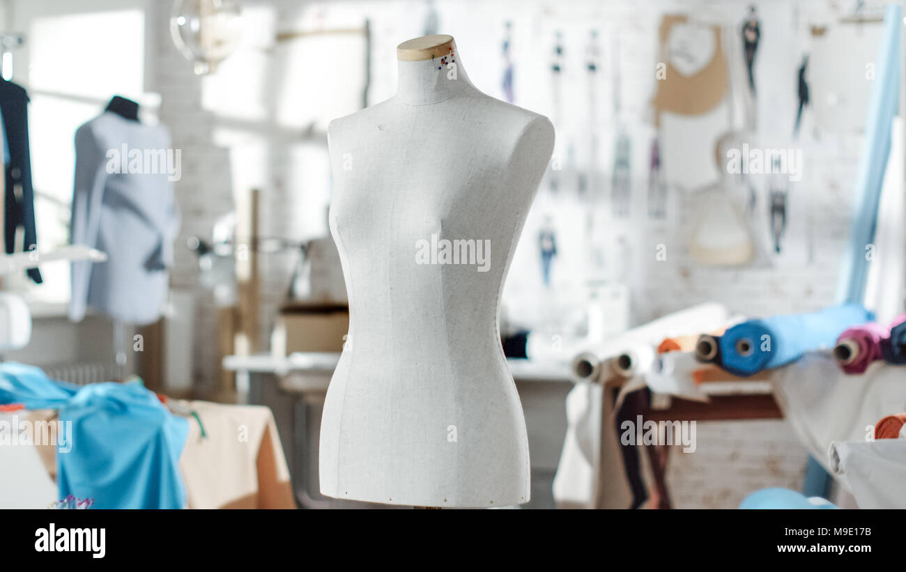 Shot of a Tailoring Mannequin that Stands in a Bright and Sunny Studio