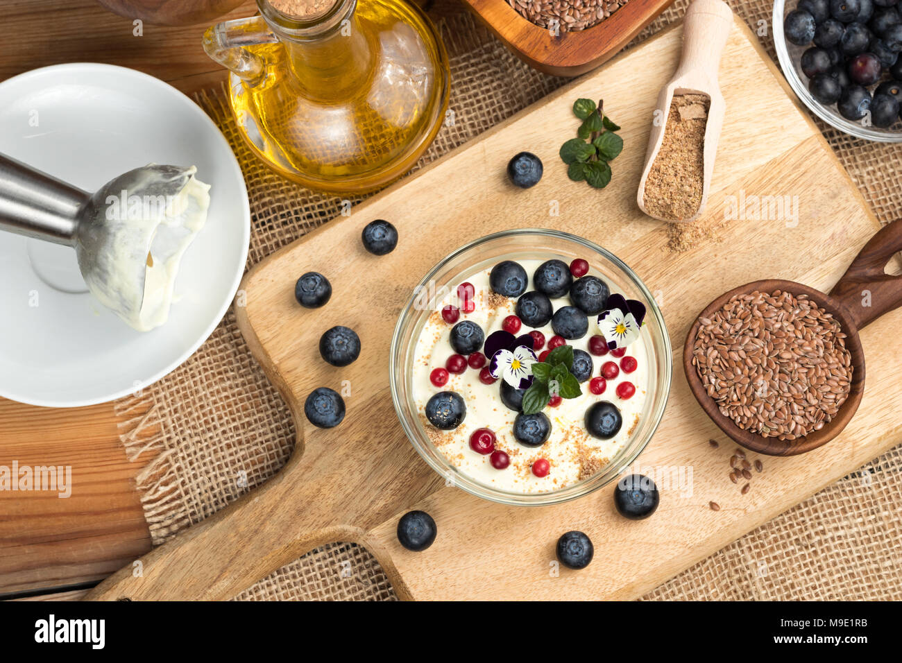 Cottage Cheese Blended With Flax Seed Oil Topped With Blueberries