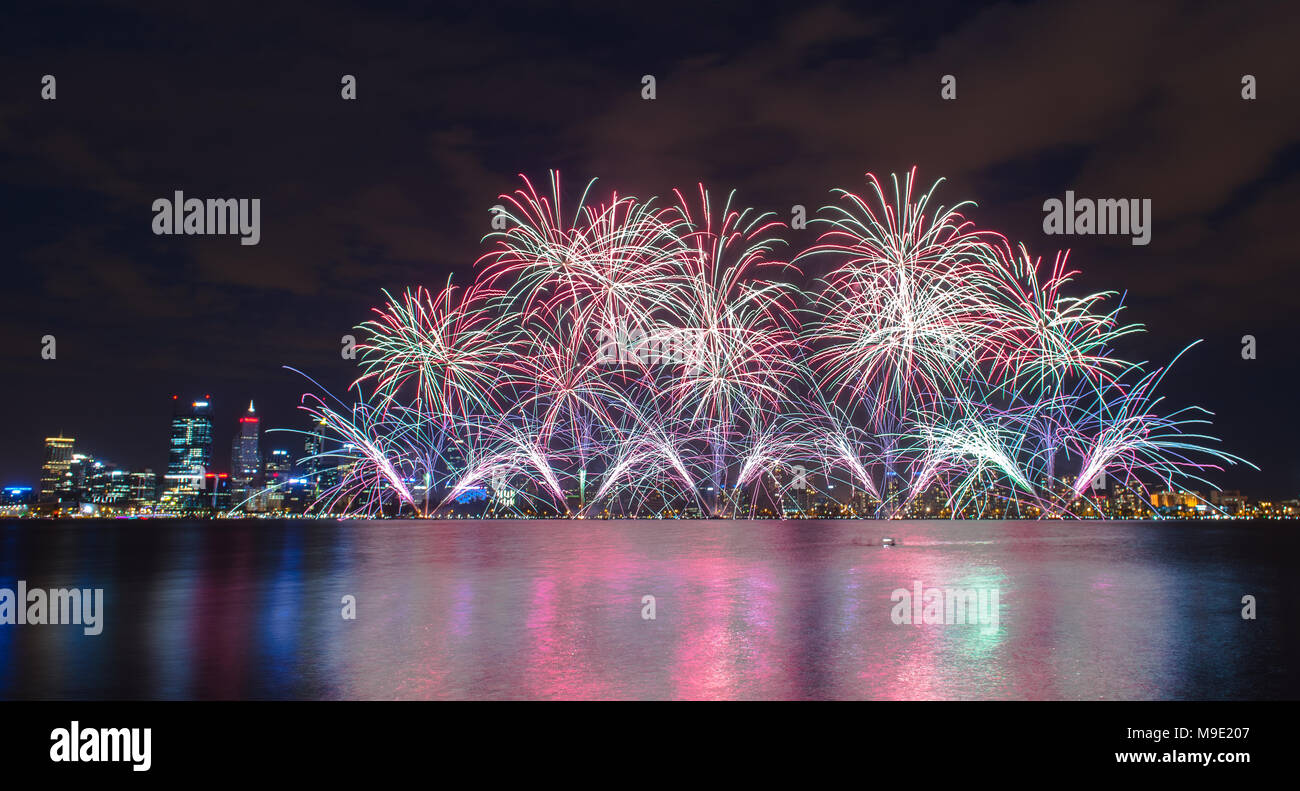 Australia Day Fireworks Perth Stock Photo Alamy