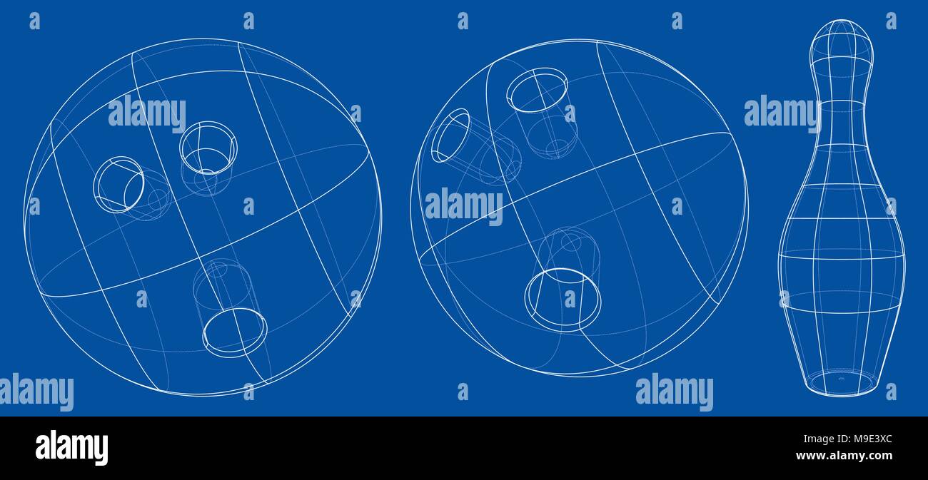 Bowling skittles and ball outline. Vector Stock Vector