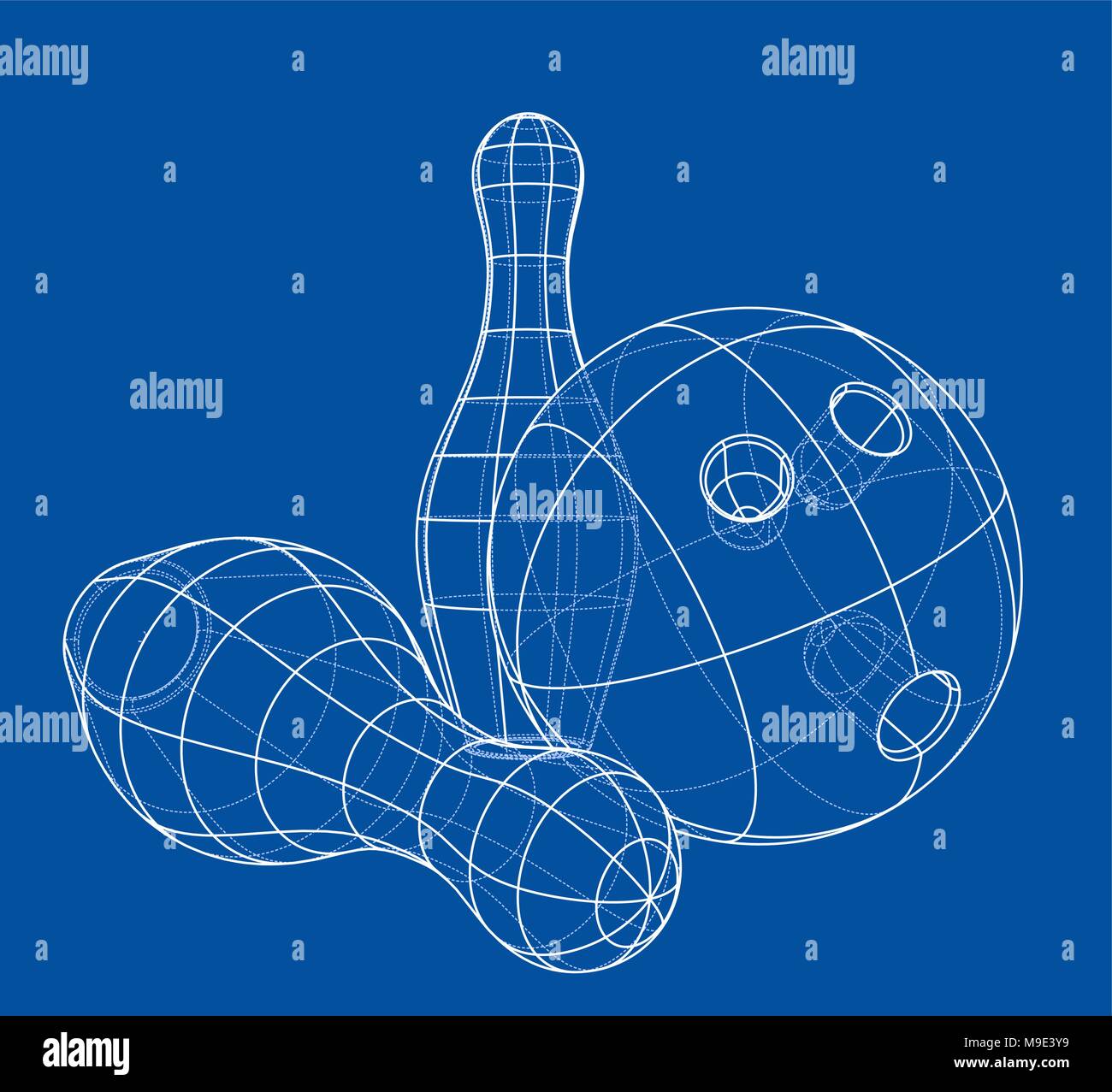 Bowling skittles and ball outline. Vector Stock Vector