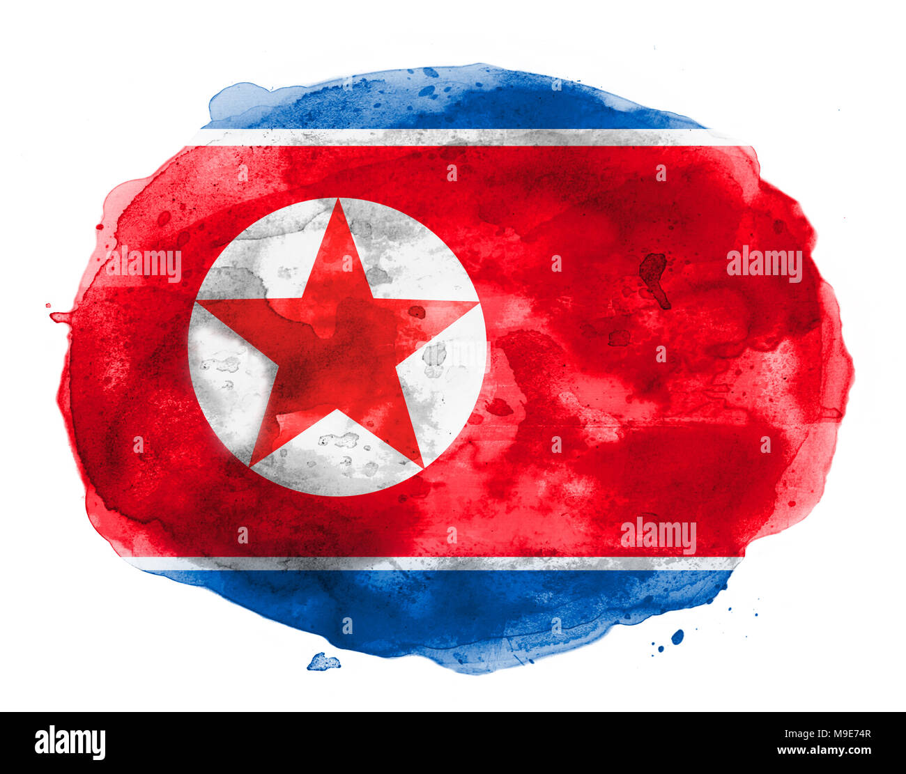north korea flag watercolor paint Stock Photo