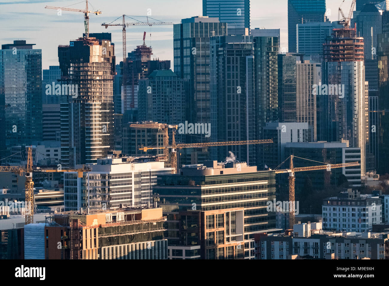 New buildings in 2017 from the South Lake Union side of downtown, Seattle, Washington, USA Stock Photo