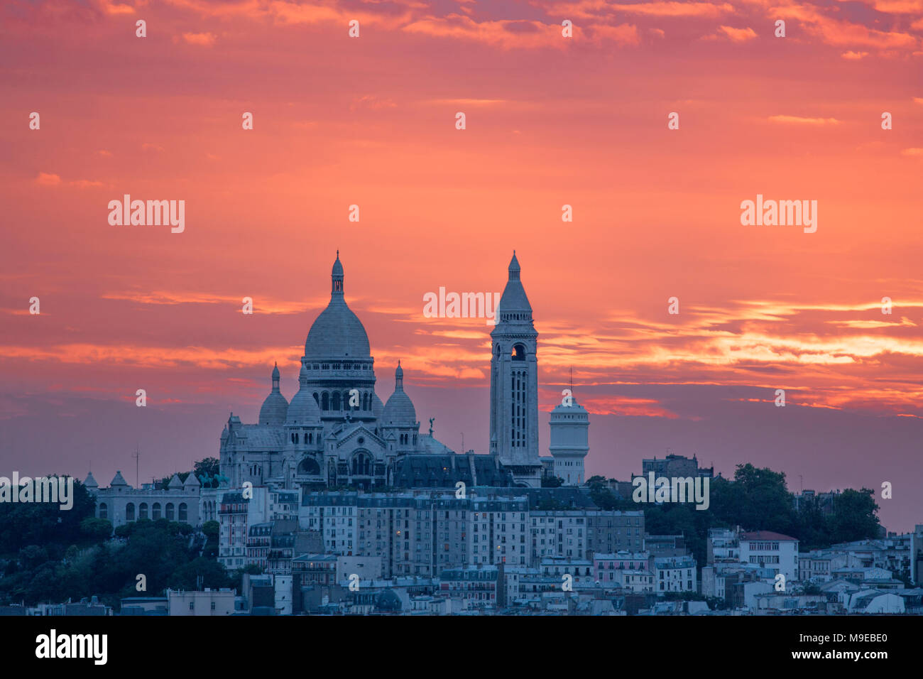 Church of Sacre Coeur on Montmartre, sunset, Paris, France Stock Photo